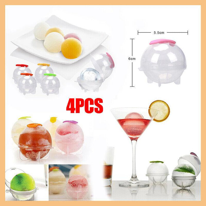 4 Pcs Ice Ball Maker Mould with Silicone Cover Plastic 5.5 x 6cm