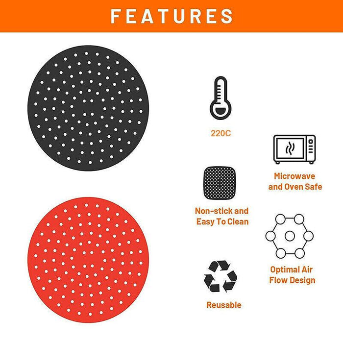 Reusable Silicone Air Fryer Liners Non-Stick Round Basket Mat