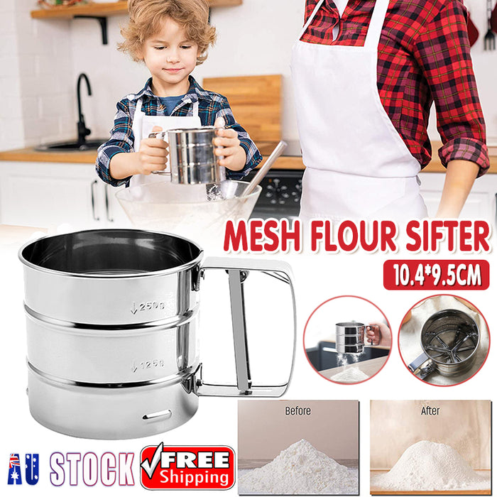 Semi-Automatic Flour Sifter Cup with Fine Mesh for Icing Sugar and Cocoa