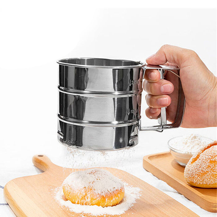 Semi-Automatic Flour Sifter Cup with Fine Mesh for Icing Sugar and Cocoa