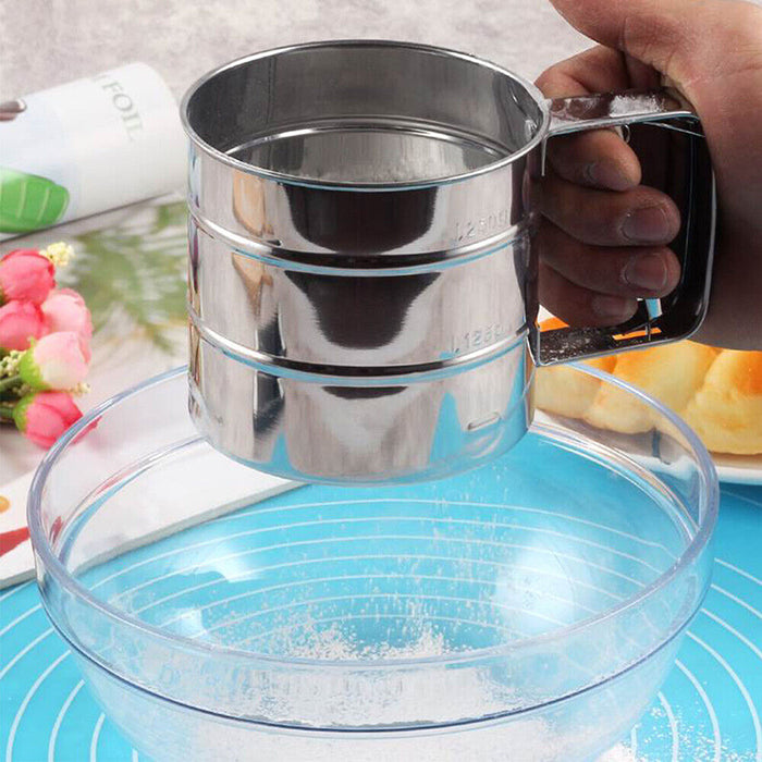 Semi-Automatic Flour Sifter Cup with Fine Mesh for Icing Sugar and Cocoa