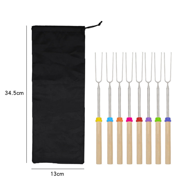 8Pcs Retractable Barbecue Fork Set with Canvas Bag