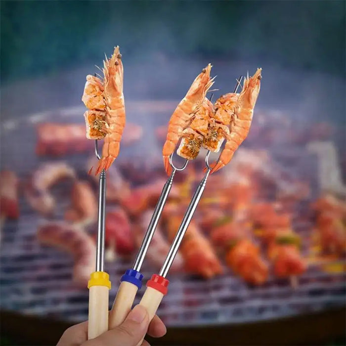 8Pcs Retractable Barbecue Fork Set with Canvas Bag