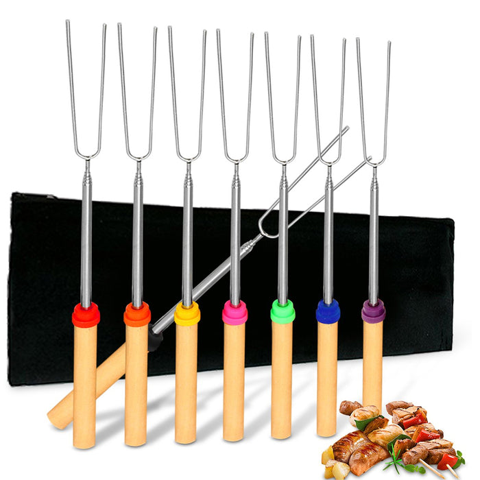 8Pcs Retractable Barbecue Fork Set with Canvas Bag