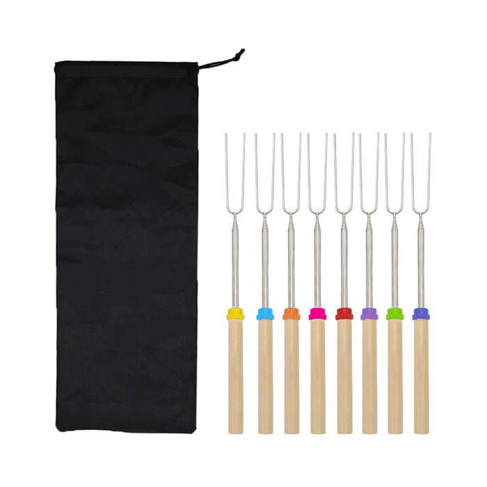 8Pcs Retractable Barbecue Fork Set with Canvas Bag