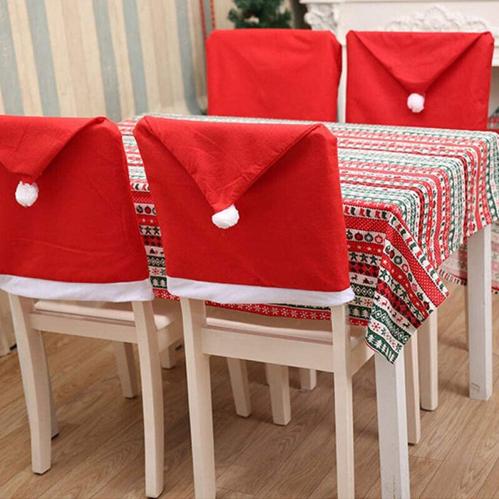 6 Pcs Christmas Chair Back Covers Santa Hat 60x50cm