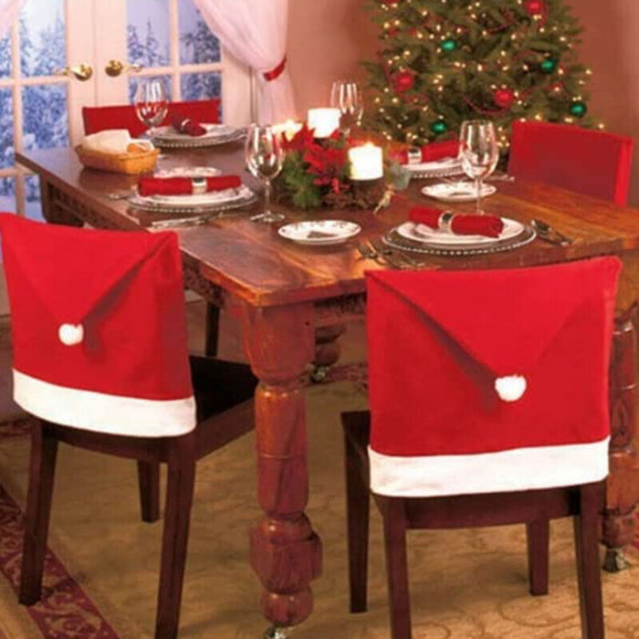 6 Pcs Christmas Chair Back Covers Santa Hat 60x50cm