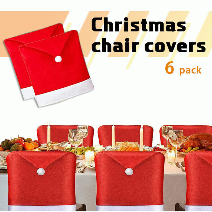 6 Pcs Christmas Chair Back Covers Santa Hat 60x50cm