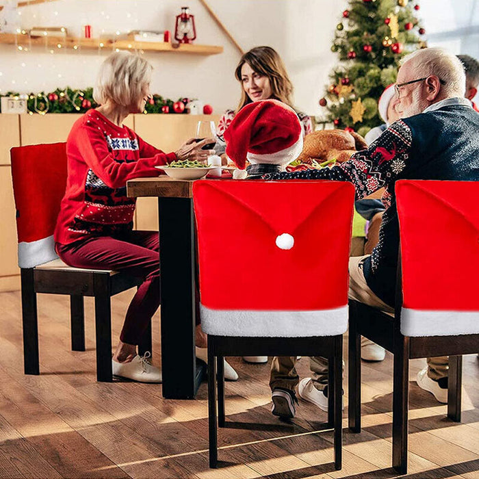 6 Pcs Christmas Chair Back Covers Santa Hat 60x50cm