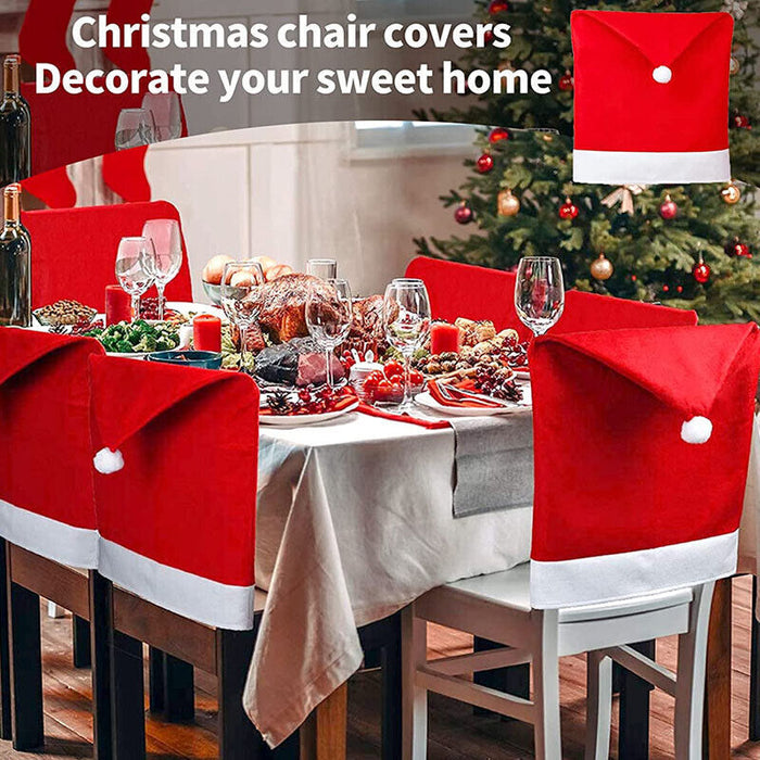 6 Pcs Christmas Chair Back Covers Santa Hat 60x50cm