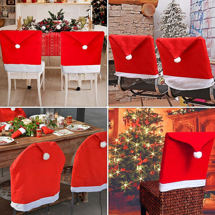 6 Pcs Christmas Chair Back Covers Santa Hat 60x50cm