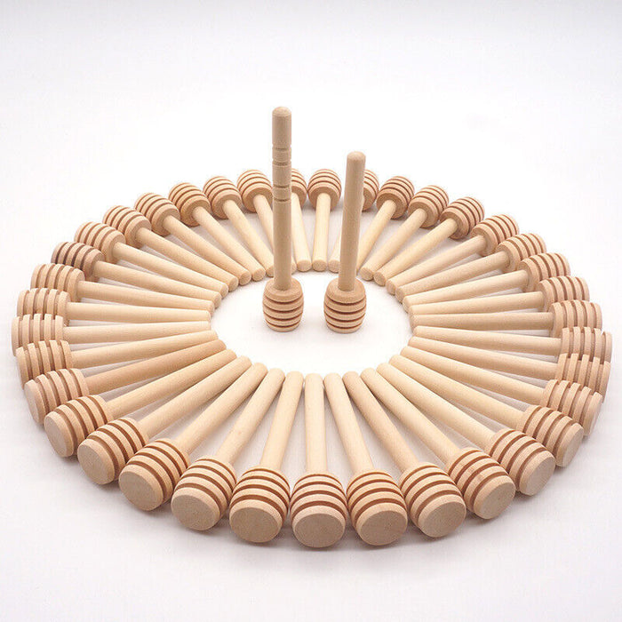 30Pcs Wooden Honey Dippers Deep Grooves Food-Safe