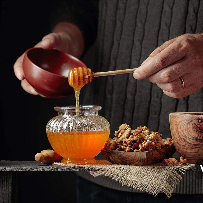 30Pcs Wooden Honey Dippers Deep Grooves Food-Safe