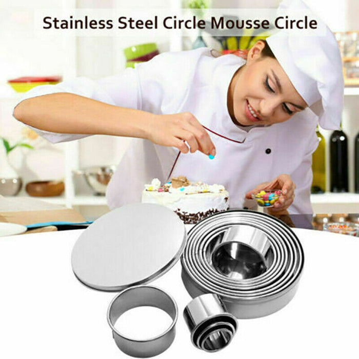 12 Pcs Round Cookie Cutters Stainless Steel Silver Set