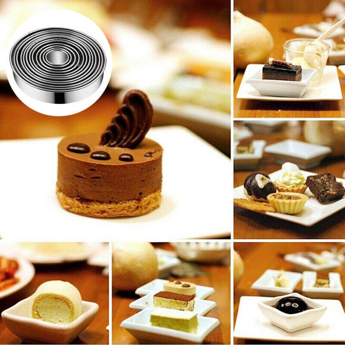 12 Pcs Round Cookie Cutters Stainless Steel Silver Set