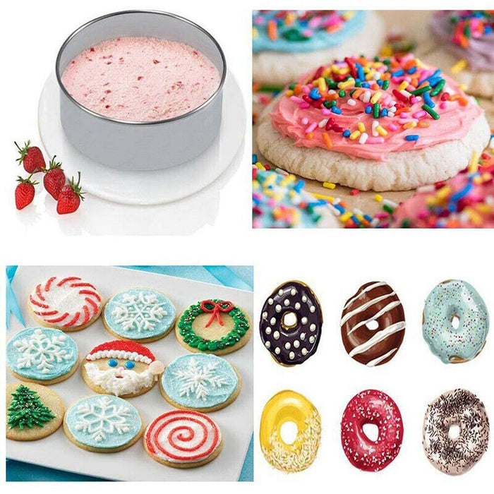 12 Pcs Round Cookie Cutters Stainless Steel Silver Set