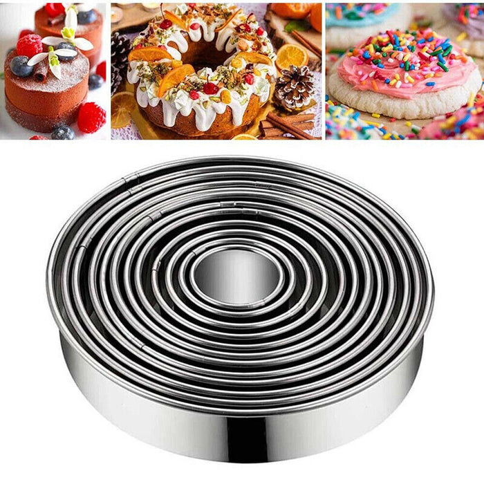 12 Pcs Round Cookie Cutters Stainless Steel Silver Set