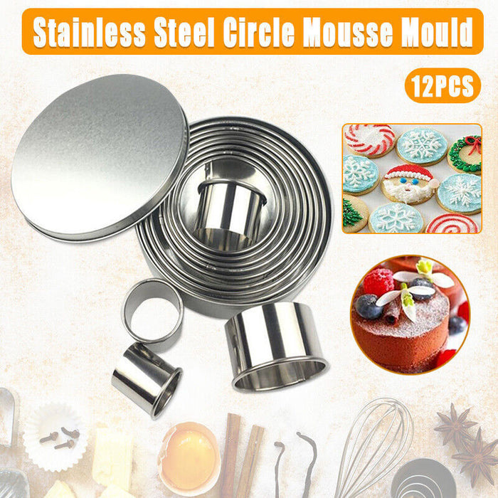 12 Pcs Round Cookie Cutters Stainless Steel Silver Set