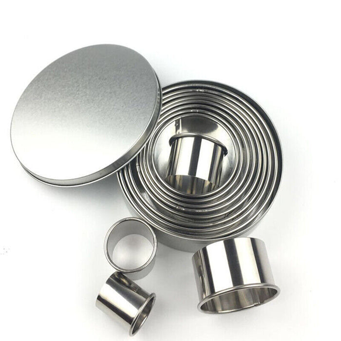 12 Pcs Round Cookie Cutters Stainless Steel Silver Set