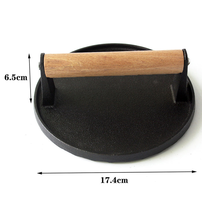 Cast Iron Burger Press with Wooden Handle, Even Heat Distribution for Searing