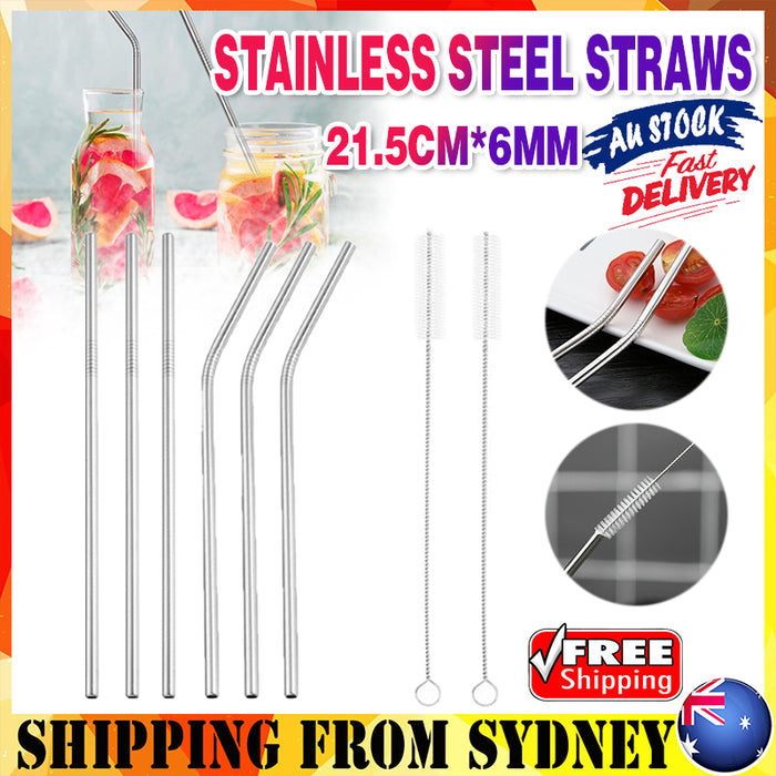 10Pcs Stainless Steel Drinking Straws with Cleaning Brushes