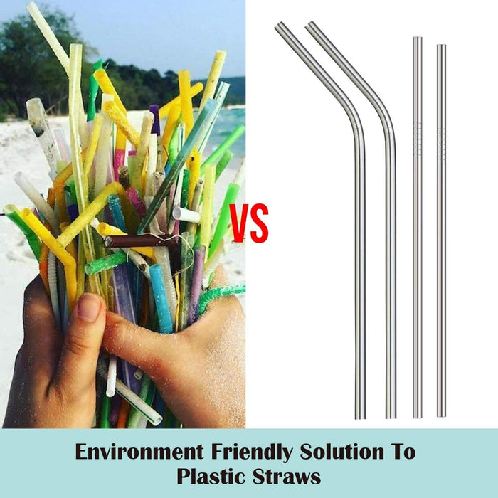 10Pcs Stainless Steel Drinking Straws with Cleaning Brushes