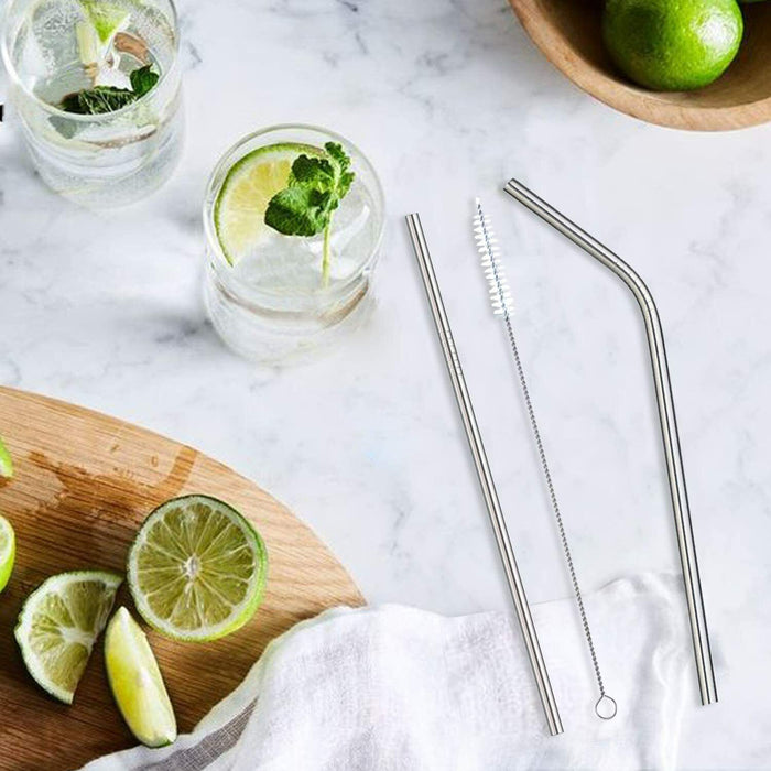 10Pcs Stainless Steel Drinking Straws with Cleaning Brushes