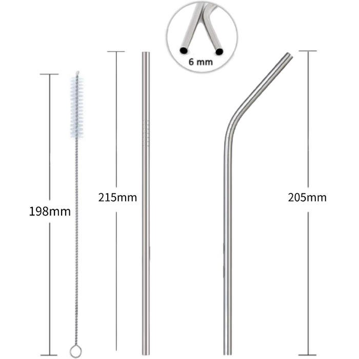 10Pcs Stainless Steel Drinking Straws with Cleaning Brushes
