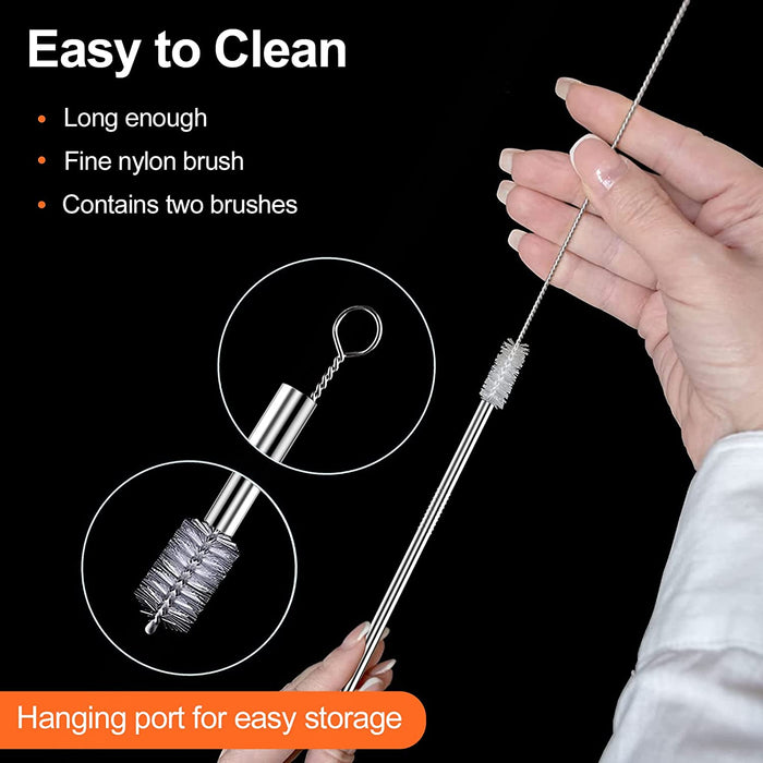 10Pcs Stainless Steel Drinking Straws with Cleaning Brushes