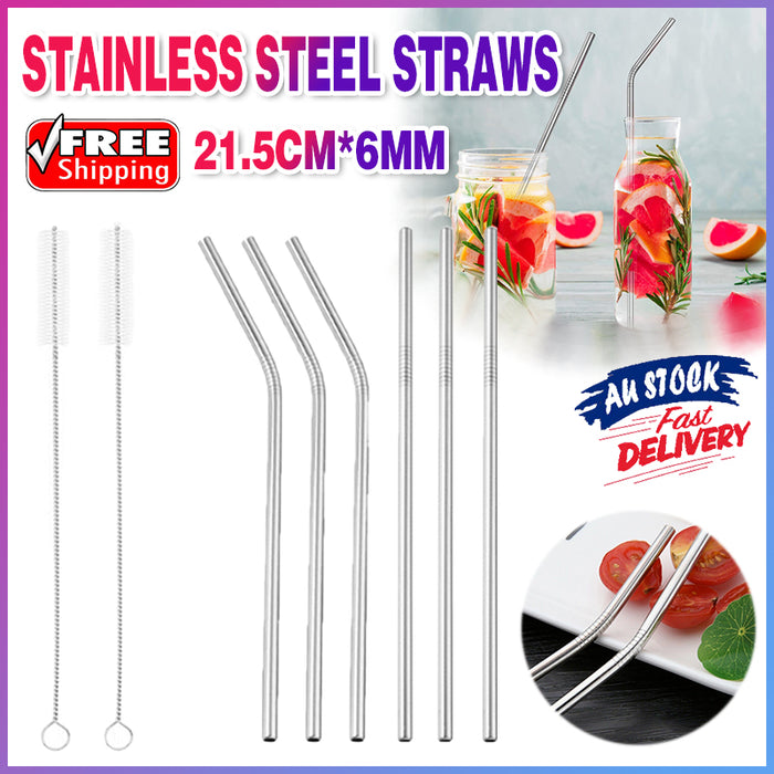 10Pcs Stainless Steel Drinking Straws with Cleaning Brushes