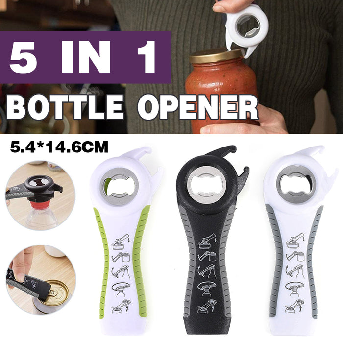 5-in-1 Manual Jar And Bottle Opener with Non-Slip Handle