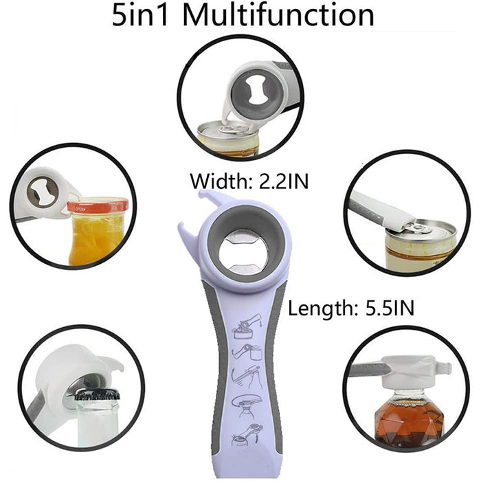 5-in-1 Manual Jar And Bottle Opener with Non-Slip Handle