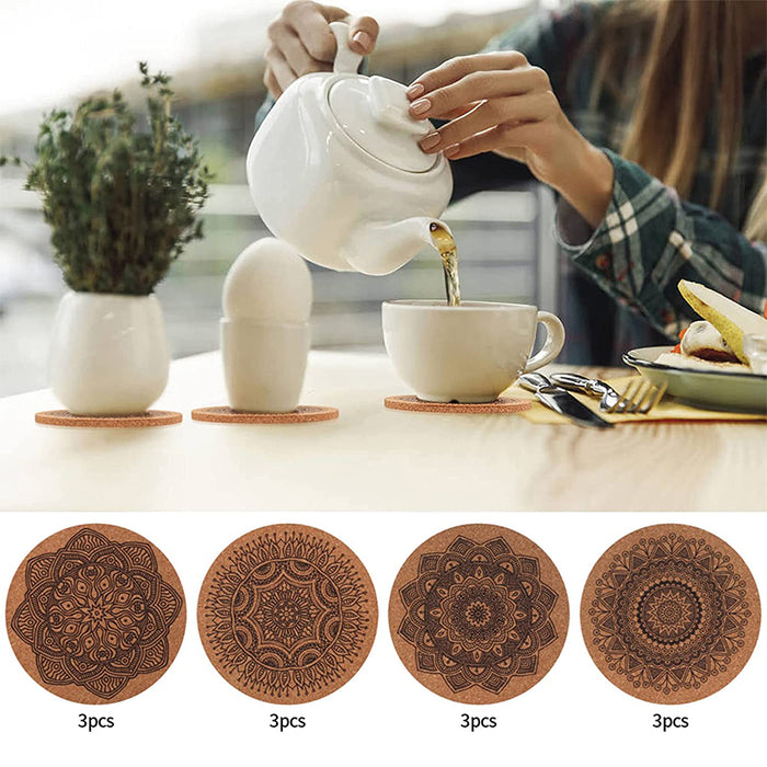 12 Pcs Wooden Nordic Coasters Non-Slip Waterproof Heat Resistant Drink Mats