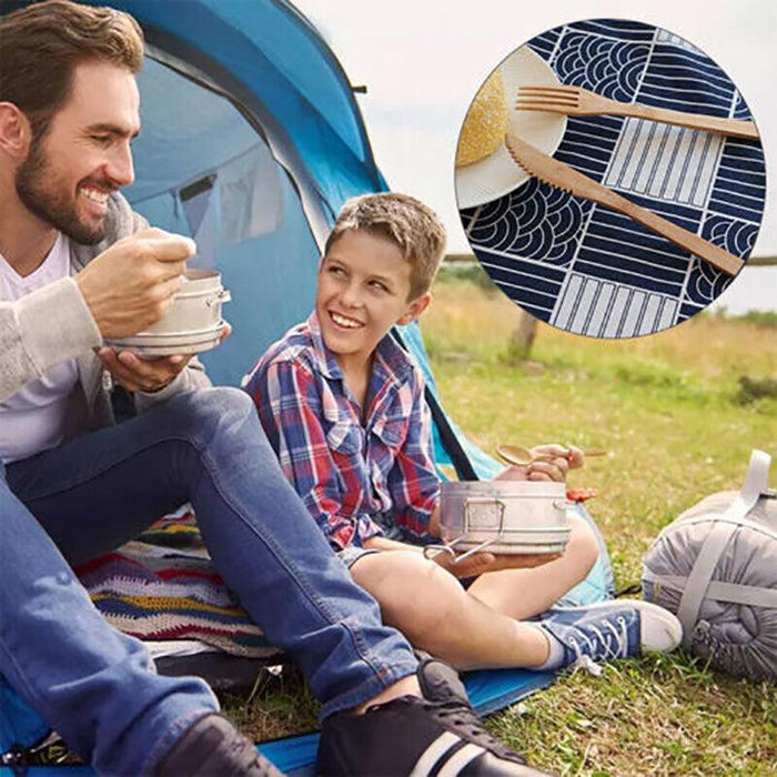 7 Pcs Reusable Bamboo Cutlery Set for Camping with Pouch