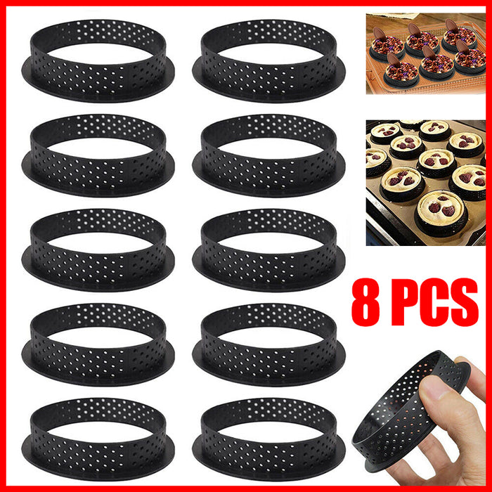 8 Pcs Circle Cake Mould Plastic Non-Stick Black, 95/80 mm