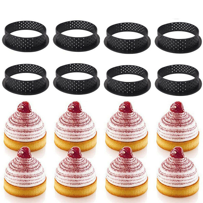 8 Pcs Circle Cake Mould Plastic Non-Stick Black, 95/80 mm