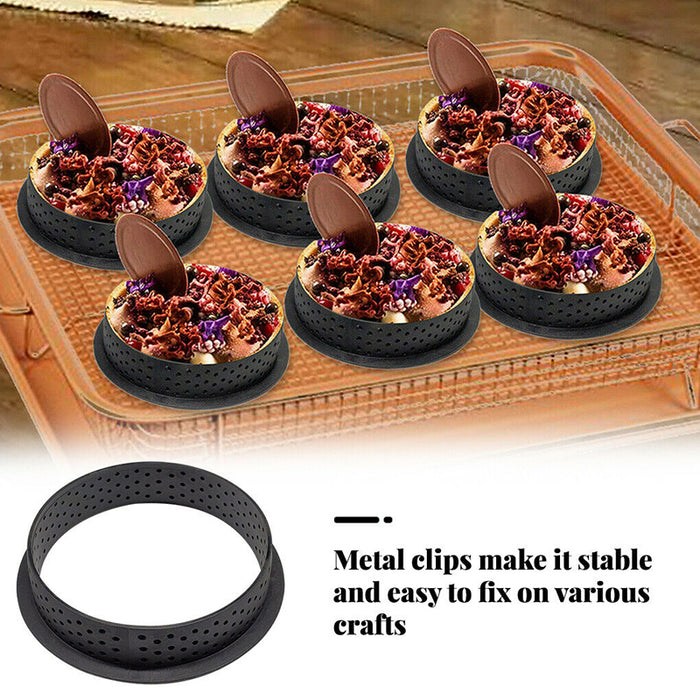 8 Pcs Circle Cake Mould Plastic Non-Stick Black, 95/80 mm