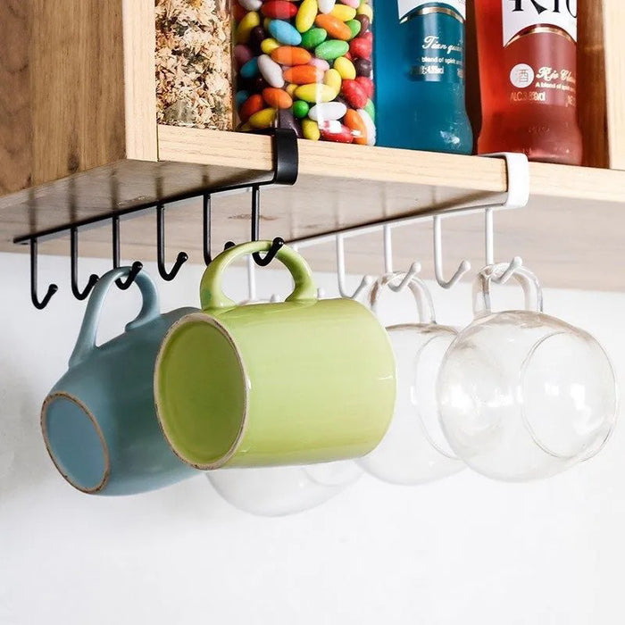 2/4 Pcs Under Shelf Hanging Rack 6 Hooks Premium Iron