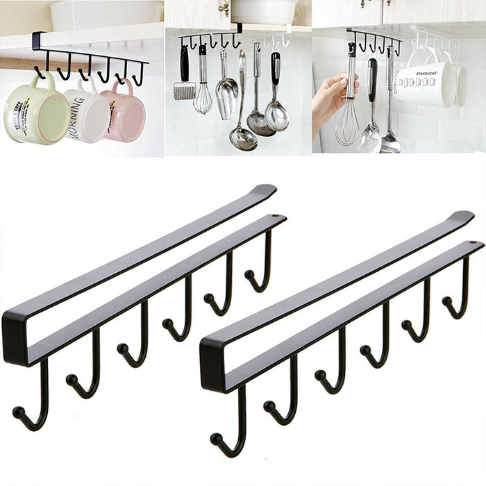 2/4 Pcs Under Shelf Hanging Rack 6 Hooks Premium Iron
