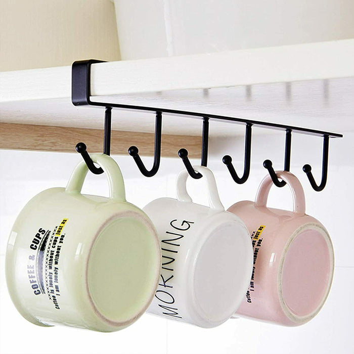 2/4 Pcs Under Shelf Hanging Rack 6 Hooks Premium Iron