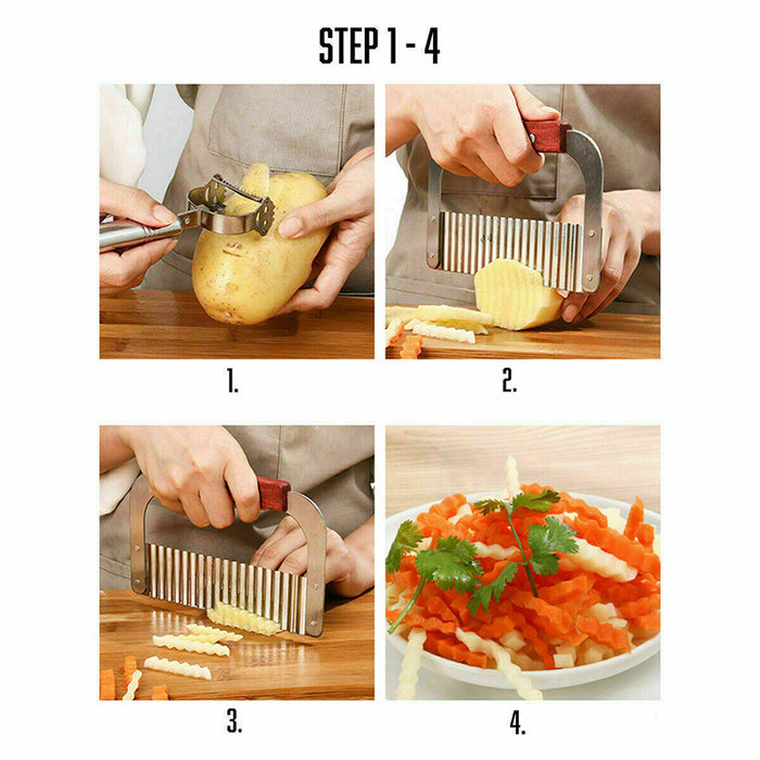 Potato Cutter Stainless Steel Blade Wooden Handle 18×12 cm