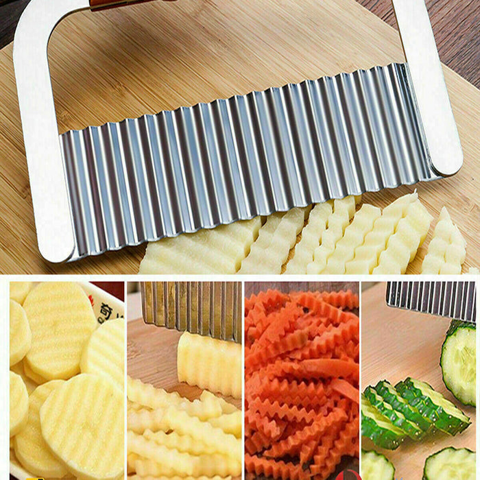 Potato Cutter Stainless Steel Blade Wooden Handle 18×12 cm
