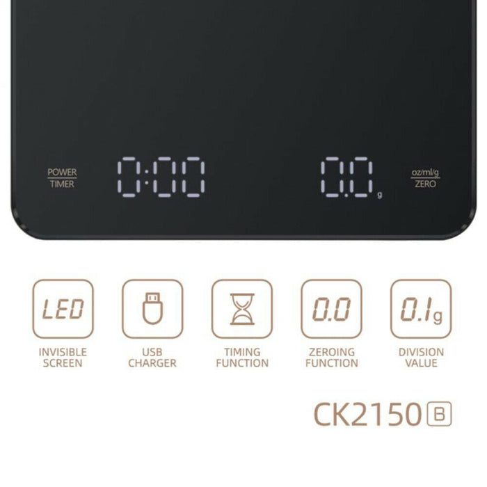 Coffee Scale with Timer 0.1g Accuracy Type C Rechargeable 3kg