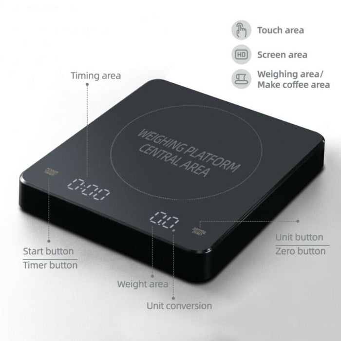 Coffee Scale with Timer 0.1g Accuracy Type C Rechargeable 3kg