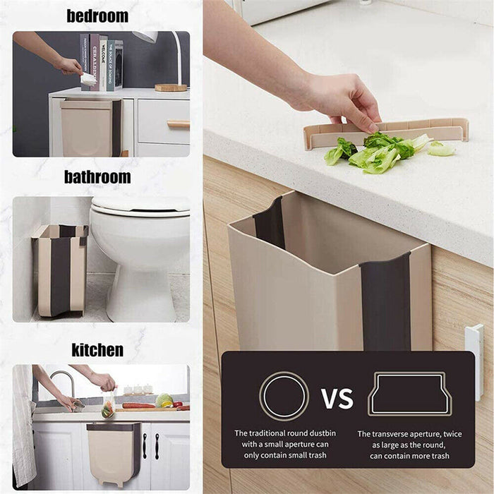 Foldable Hanging Trash Can Space-Saving Kitchen Bin