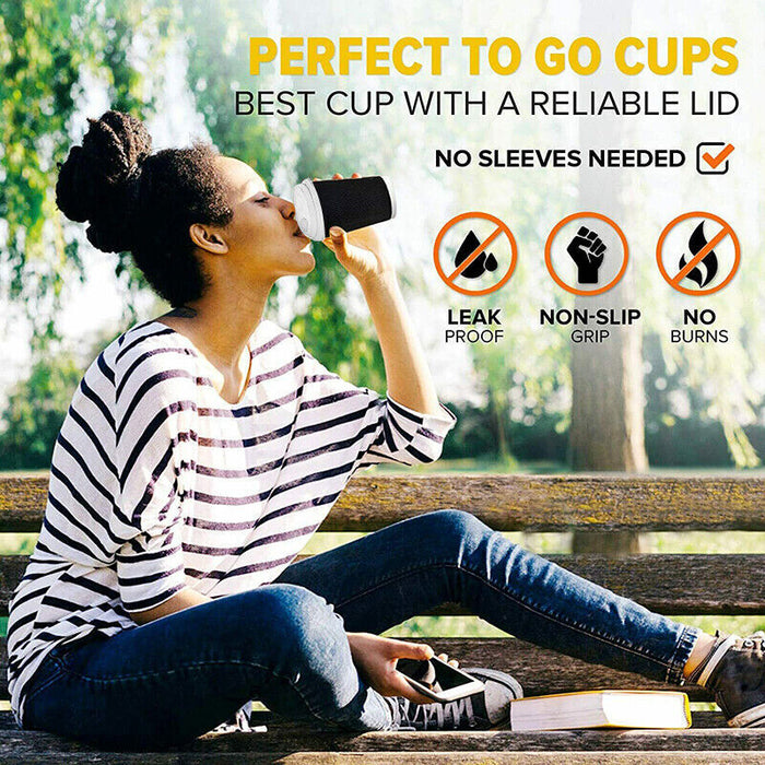 50pcs Triple Wall Black Coffee Cups with Lids 8oz 12oz 16oz