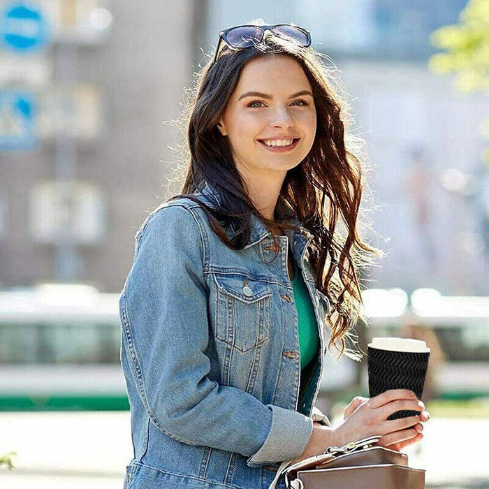 50pcs Triple Wall Black Coffee Cups with Lids 8oz 12oz 16oz