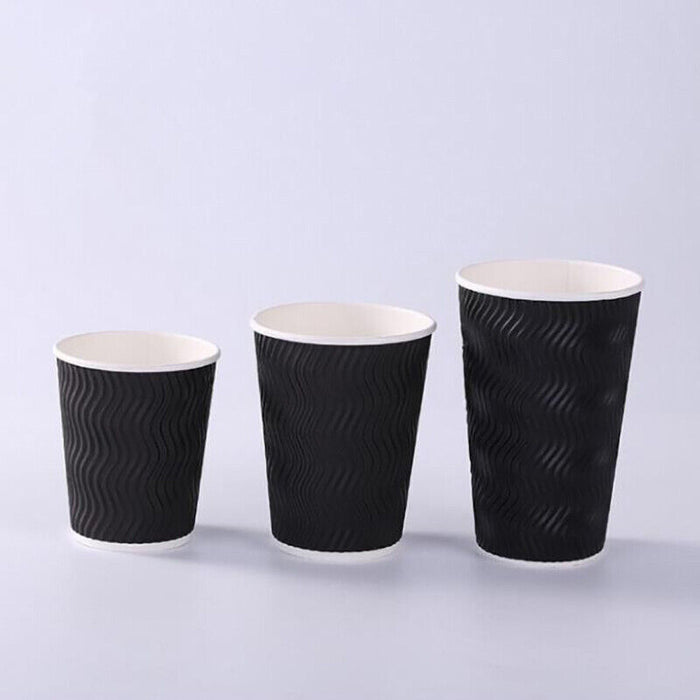 50pcs Triple Wall Black Coffee Cups with Lids 8oz 12oz 16oz