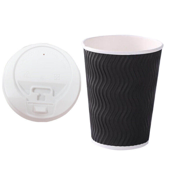 50pcs Triple Wall Black Coffee Cups with Lids 8oz 12oz 16oz