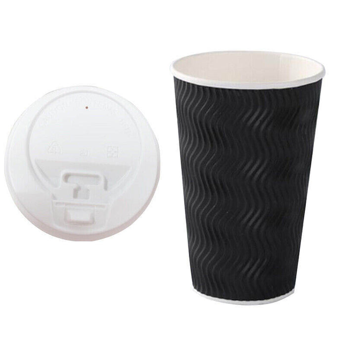 50pcs Triple Wall Black Coffee Cups with Lids 8oz 12oz 16oz